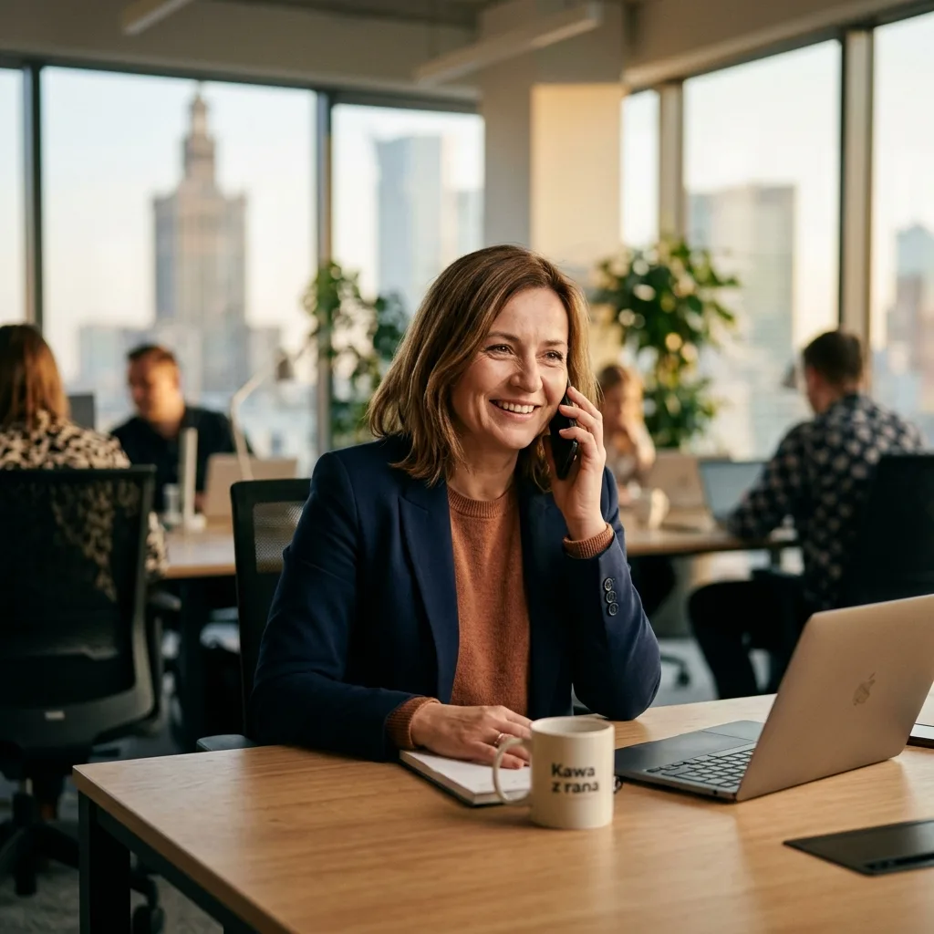 Córka seniora z Wrocławia, pracująca w Warszawie, z ulgą rozmawiająca przez telefon z opiekunką mamy